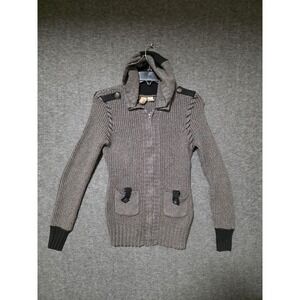 Bke Y2K Emo Military Knit Full Zip Hoodie Skater Mall Goth Marled Ribbed Beatnik